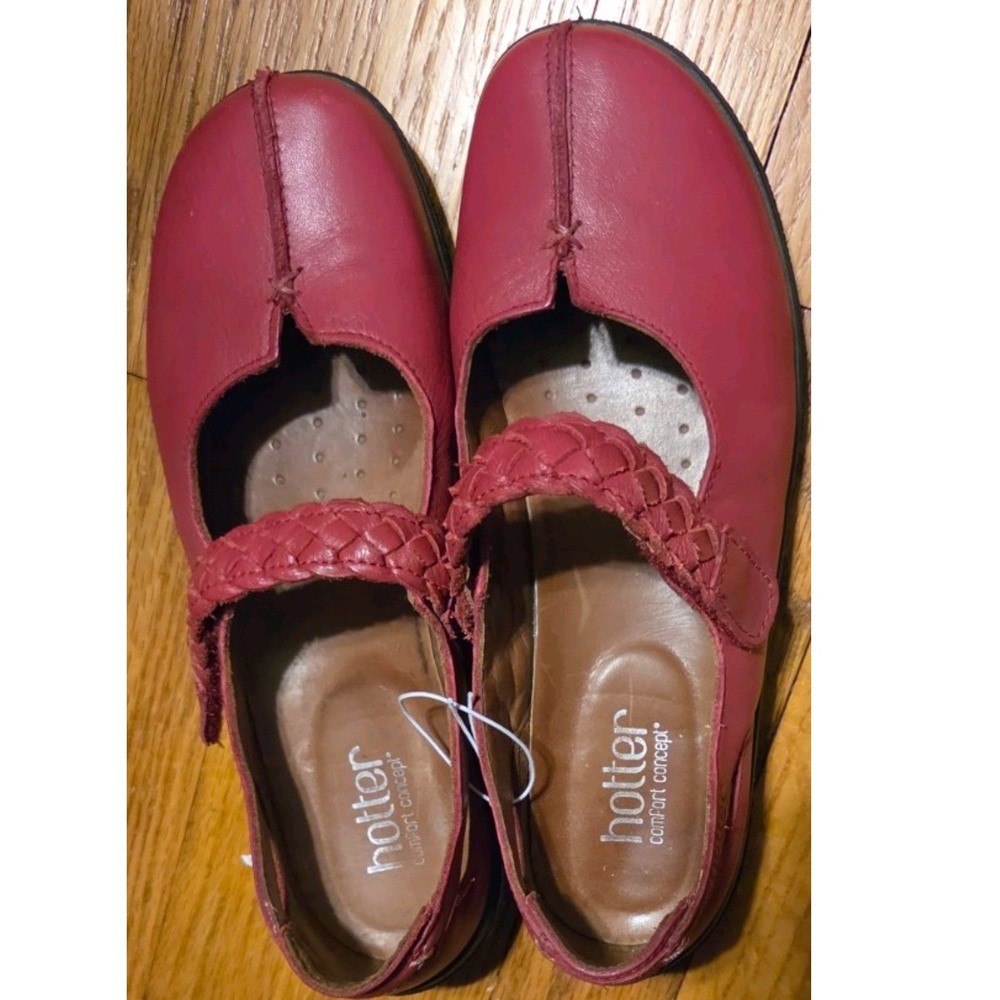 Hotter Shake Red Leather Braided Mary Jane Flats Shoes Womens 7.5 England